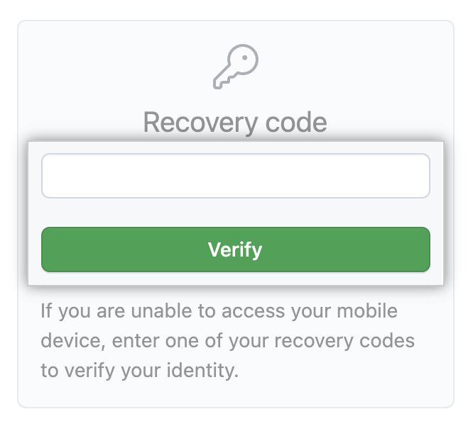 GitHub recovery code view