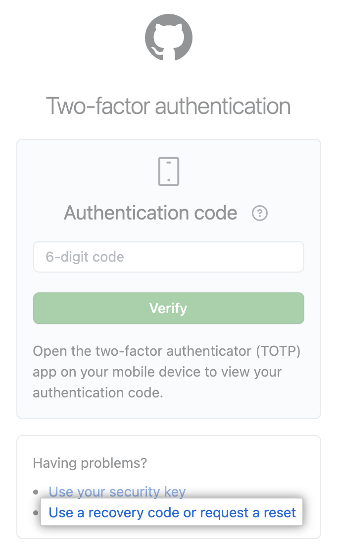 GitHub authentication code view
