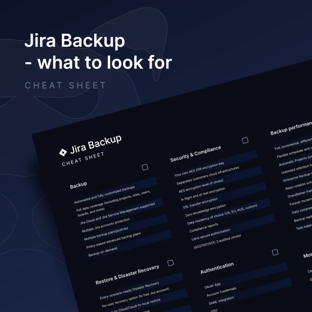 Jira backup cheat sheet