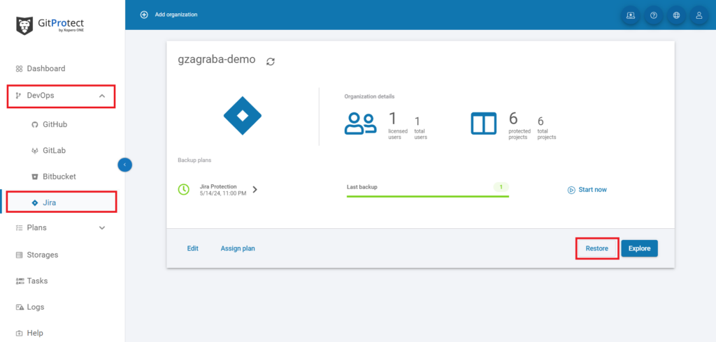 Jira issue restore with GitProtect 1