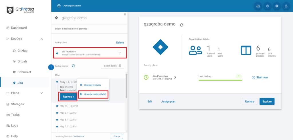 Jira issue restore with GitProtect 2