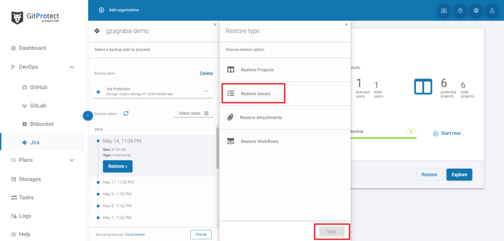 Jira issue restore with GitProtect 4