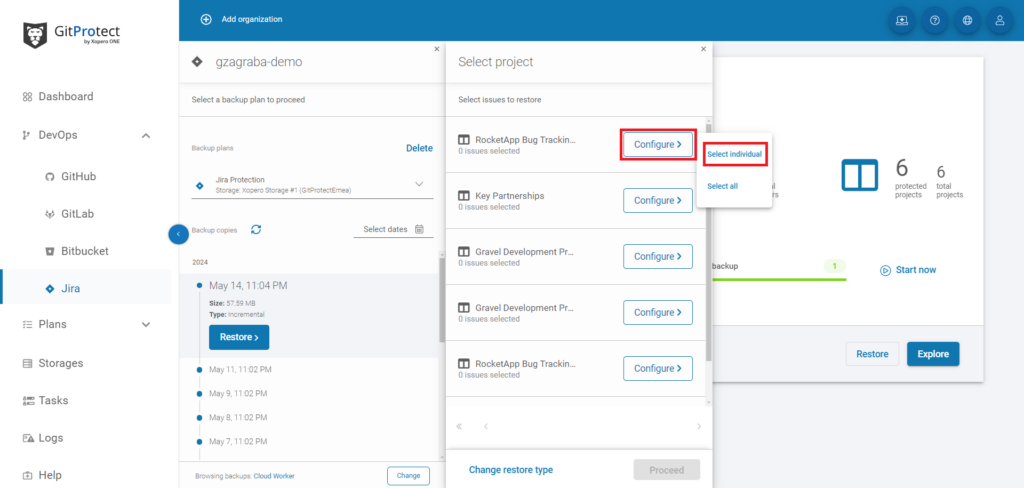 Jira issue restore with GitProtect 5