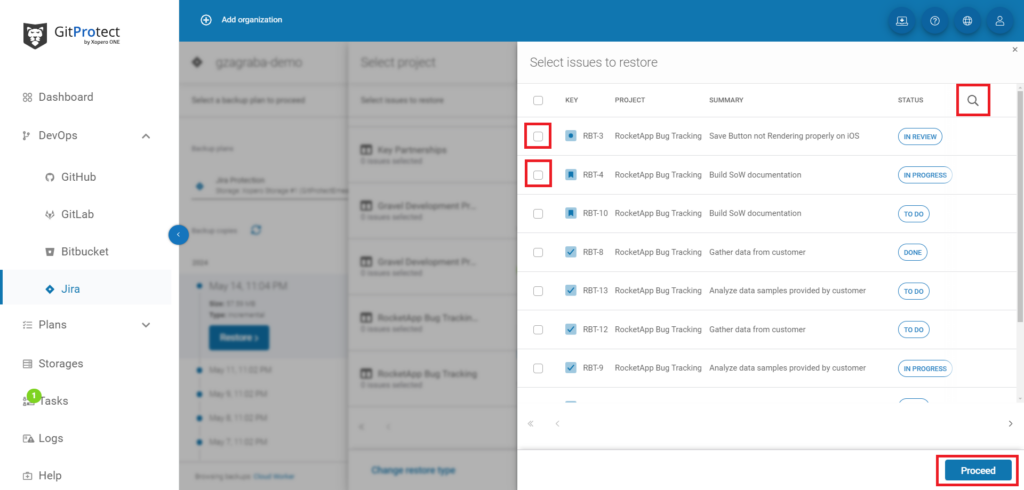 Jira issue restore with GitProtect 7