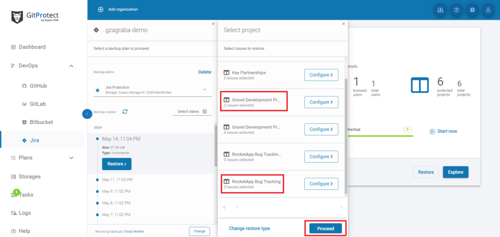 Jira issue restore with GitProtect 8