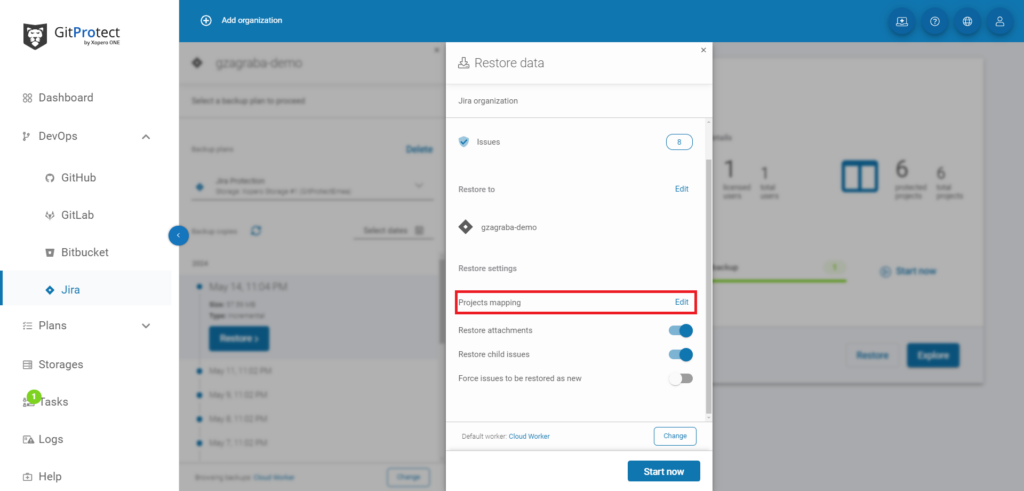 Jira issue restore with GitProtect 9