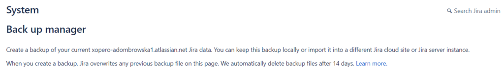 Jira Backup Manager limitations
