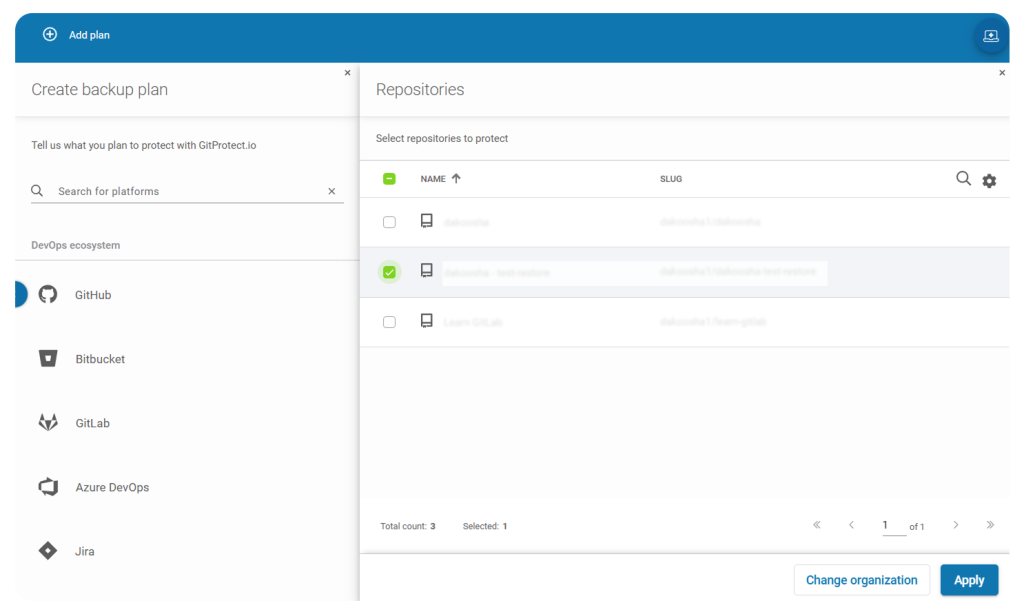 Granular backup with GitProtect - Choosing repos to protect
