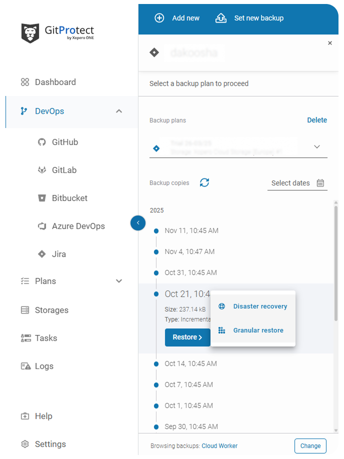 Granular restore with GitProtect
