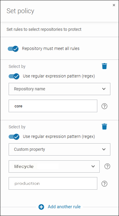 Set up repo selection policy with rules that can use regular expressions. You can chain several rules.
