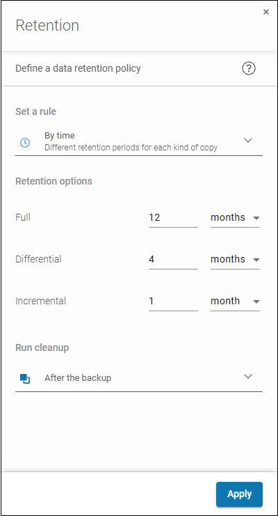 Configure retention policy for each copy type by defining it by time or number of copies, or choose indefinite copy retention available in GitProtect.